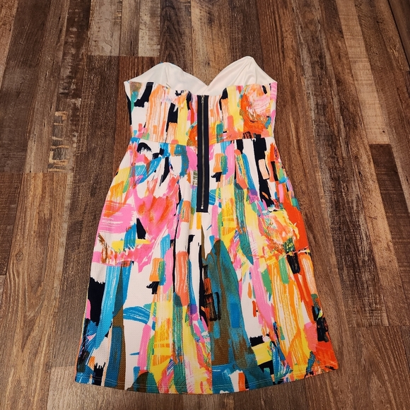 Pronto Colorful Abstract Print Strapless Dress - Picture 3 of 4